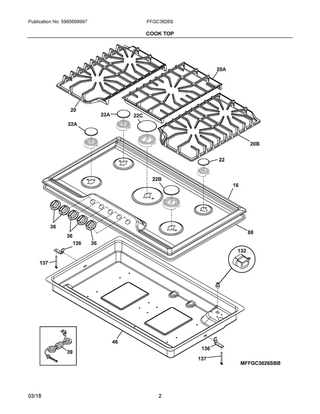 Cook Top Diagram and Parts List for FFGC3626SSC  Frigidaire Cooktop