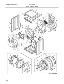 Dryer Cabinet / Drum Diagram and Parts List for ELTE7300AW0  Frigidaire Washer Dryer Combo