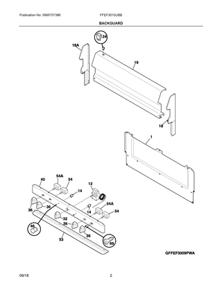 Backguard Diagram and Parts List for FFEF3010UBB  Frigidaire Range