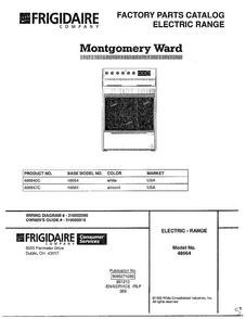 Electric Range Cover Page Diagram and Parts List for 486647C  Frigidaire Range