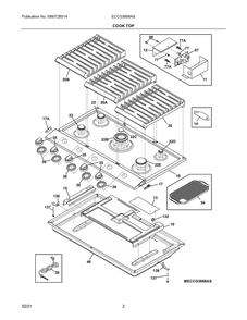 Cook Top Diagram and Parts List for ECCG3668AS  Frigidaire Cooktop