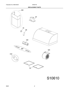 Replacement Parts Diagram and Parts List for 50462140  Frigidaire Range Hood