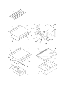 Shelves Diagram and Parts List for FTHD18P4KW9  Frigidaire Refrigerator