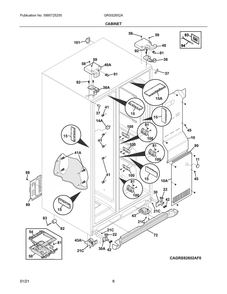 Cabinet Diagram and Parts List for GRSS2652AF0  Frigidaire Refrigerator