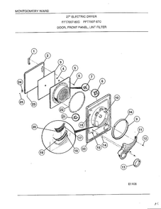 Door, Front Panel, Lint Filter Diagram and Parts List for 7007-80C  Frigidaire Dryer