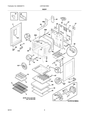 05 - BODY Diagram and Parts List for LEEF3021MSC  Frigidaire Range