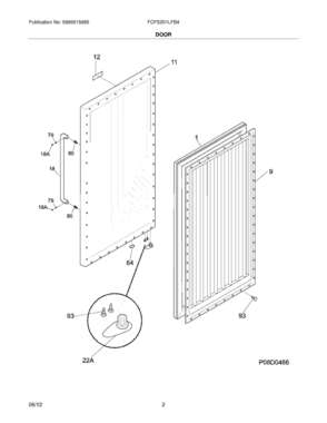 03 - DOOR Diagram and Parts List for FCFS201LFB4  Frigidaire Freezer