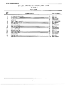 30" Floor Gas/oven Door Page 2 Diagram and Parts List for 2509A  Frigidaire Range