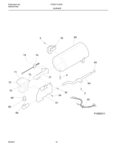 Burner Diagram and Parts List for FGR221CAS0  Frigidaire Dryer