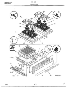 Top/drawer Diagram and Parts List for 2823  Frigidaire Range
