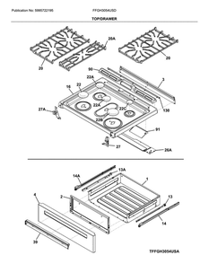 Top/Drawer Diagram and Parts List for FFGH3054USD  Frigidaire Range