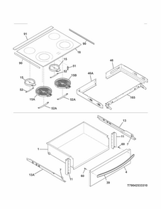 Top/drawer Diagram and Parts List for 79042533312  Kenmore Range