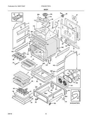 Body Diagram and Parts List for FPEH3077RFH  Frigidaire Range