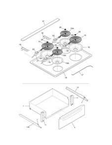 Top/drawer Diagram and Parts List for 79046762904  Kenmore Range