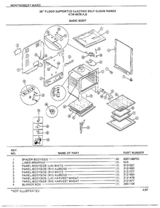 30" Floor Supported Elec Basic Body Diagram and Parts List for 4478B  Frigidaire Range
