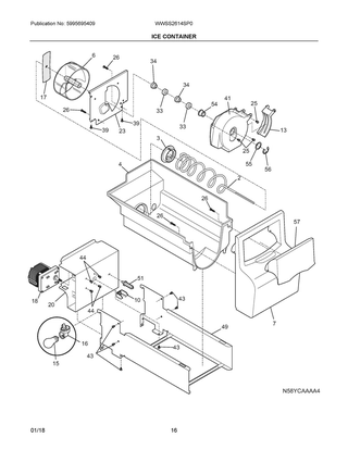 Ice Container Diagram and Parts List for WWSS2614SP0  Frigidaire Refrigerator