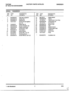 24" Built-in Dishwasher Page 7 Diagram and Parts List for 68-1075  Frigidaire Dishwasher