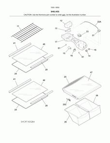 Shelves Diagram and Parts List for 25370509613  Kenmore Refrigerator