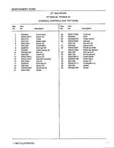 Console, Controls And Top Panel Page 2 Diagram and Parts List for 8599-87  Frigidaire Dryer