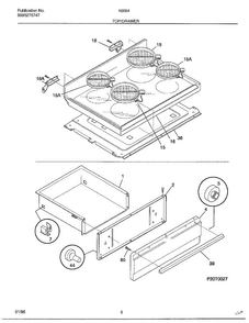 Top/drawer Diagram and Parts List for 486647E  Frigidaire Range
