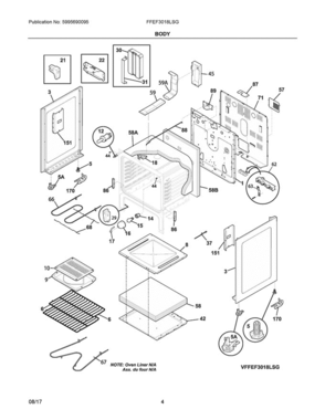 03 - Body Diagram and Parts List for FFEF3018LSG  Frigidaire Range