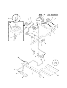 Burner Diagram and Parts List for FGFB33WHSB  Frigidaire Range