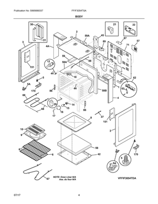 Body Diagram and Parts List for FFIF3054TSA  Frigidaire Range