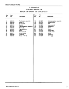 Motor/fan Housing And Exhaust Duct Page 2 Diagram and Parts List for 8348A  Frigidaire Dryer