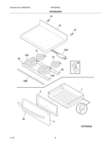 Top/Drawer Diagram and Parts List for MFF366KSC  Frigidaire Range