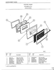 Oven Door Page 2 Diagram and Parts List for 4822A  Frigidaire Range
