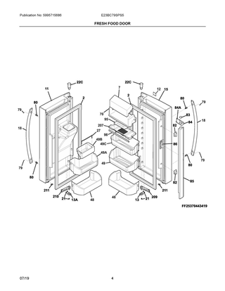 Fresh Food Door Diagram and Parts List for E23BC79SPS5  Frigidaire Refrigerator