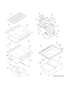 Shelves Diagram and Parts List for FFTR1621QB0  Frigidaire Refrigerator