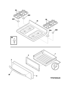 Top/drawer Diagram and Parts List for LFGF3053QFB  Frigidaire Range