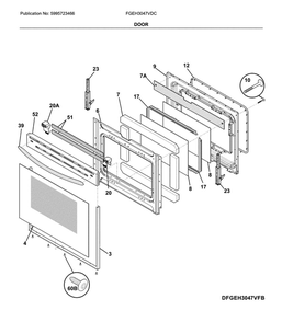 Door Diagram and Parts List for FGEH3047VDC  Frigidaire Range