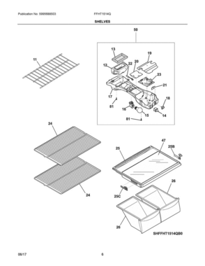 04 - Shelves Diagram and Parts List for FFHT1514QB5  Frigidaire Refrigerator