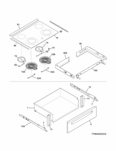Top/drawer Diagram and Parts List for 79042531312  Kenmore Range
