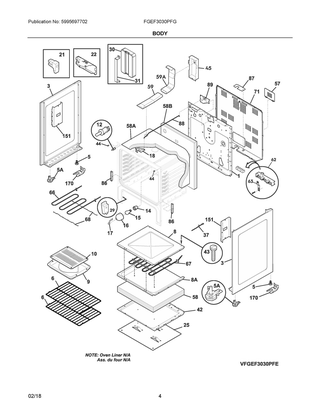 Body Diagram and Parts List for FGEF3030PFG  Frigidaire Range