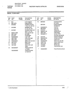 Electric Range Page 9 Diagram and Parts List for 73-3951-00  Tappan Range