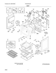 Body Diagram and Parts List for FFGH3054USF  Frigidaire Range
