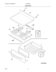 Top/Drawer Diagram and Parts List for MFF366KSF  Frigidaire Range