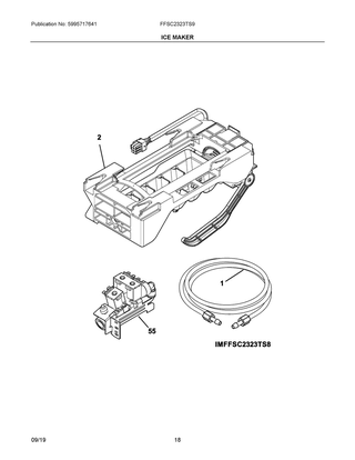 Ice Maker Diagram and Parts List for FFSC2323TS9  Frigidaire Refrigerator