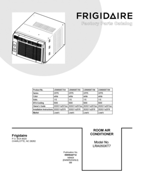 01 - COVER SHEET Diagram and Parts List for LRA050XT755  Frigidaire Air Conditioner