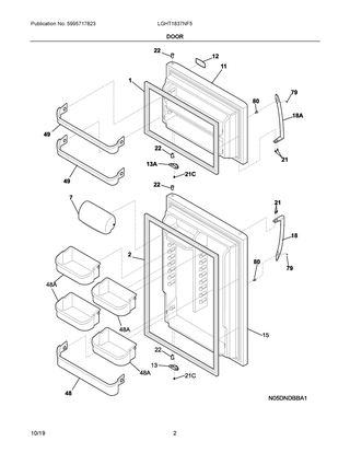 Door Diagram and Parts List for LGHT1837NF5  Frigidaire Refrigerator