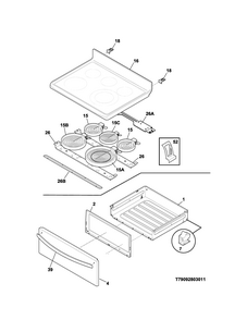 Top/drawer Diagram and Parts List for 79094193311  Kenmore Range