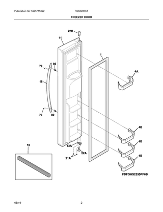 Freezer Door Diagram and Parts List for FGSS2635TP7  Frigidaire Refrigerator