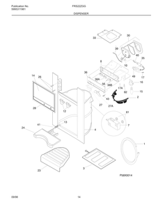 Dispenser Diagram and Parts List for FRS22ZGGB3  Frigidaire Refrigerator