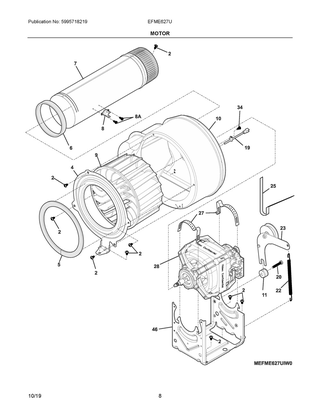 Motor Diagram and Parts List for EFME627UIW1  Frigidaire Dryer