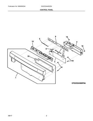 Control Panel Diagram and Parts List for DGCD2444SD0A  Frigidaire Dishwasher