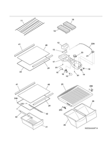 Shelves Diagram and Parts List for 2536178901B  Kenmore Refrigerator