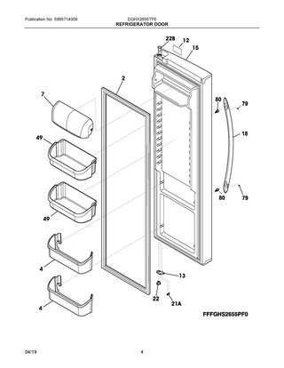 Refrigerator Door Diagram and Parts List for DGHX2655TF6  Frigidaire Refrigerator